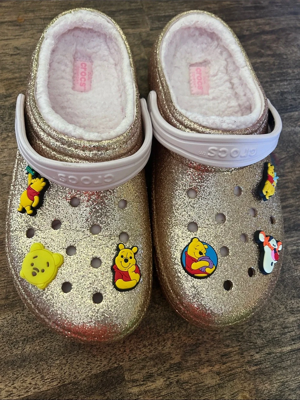 Children's Glitter Winnie the Pooh Lined One-Piece Clog - Pink/Gold